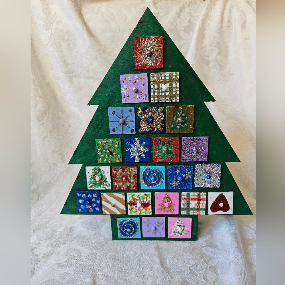Handpainted Holiday Tree Advent 24 Day Treasure Box